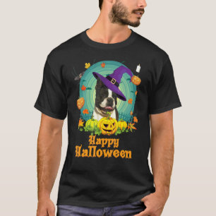 Frohes Halloween Boston Terrier Hund Kürbis Hexe G T-Shirt