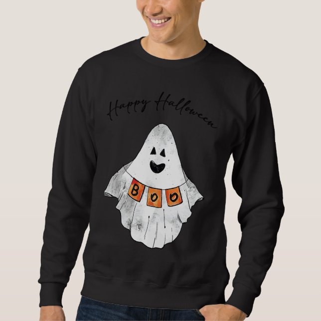 FROHES HALLOWEEN Buh Blatt Geist Halloween Sweatshirt (Vorderseite)