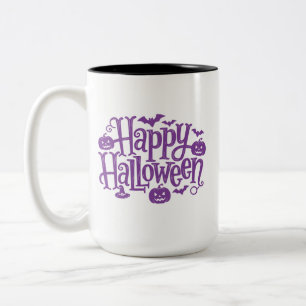 Frohes Halloween elegantes lila weiß Zweifarbige Tasse