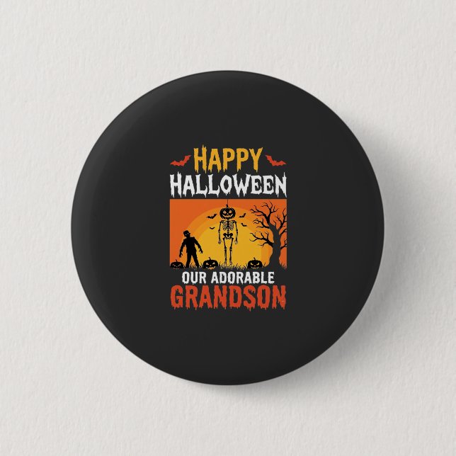 Frohes Halloween Enkel Skelett Kürbis Button (Vorderseite)