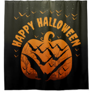 FROHES HALLOWEEN FLEDERMÄUSE UND KÜRBIS DUSCHVORHANG
