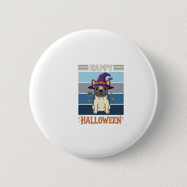 Frohes Halloween Französische Bulldogge Hexe Spinn Button (Vorderseite)