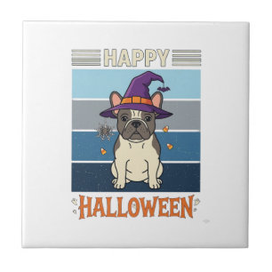 Frohes Halloween Französische Bulldogge Hexe Spinn Fliese