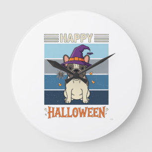 Frohes Halloween Französische Bulldogge Hexe Spinn Große Wanduhr