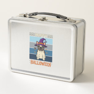 Frohes Halloween Französische Bulldogge Hexe Spinn Metall Brotdose