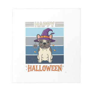 Frohes Halloween Französische Bulldogge Hexe Spinn Notizblock