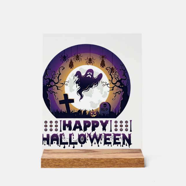 Frohes Halloween Geist Fledermäuse Spinnen_1 Acrylschild (Vorderseite)