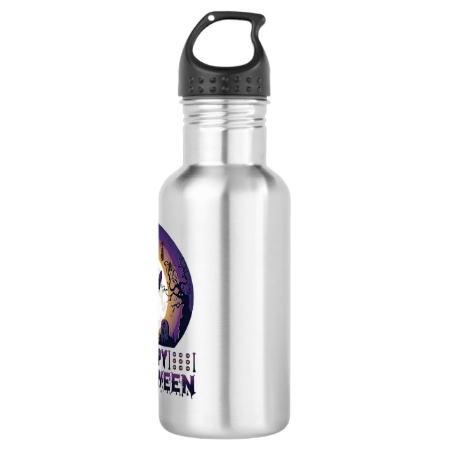 Frohes Halloween Geist Fledermäuse Spinnen_1 Edelstahlflasche (Vorderseite)