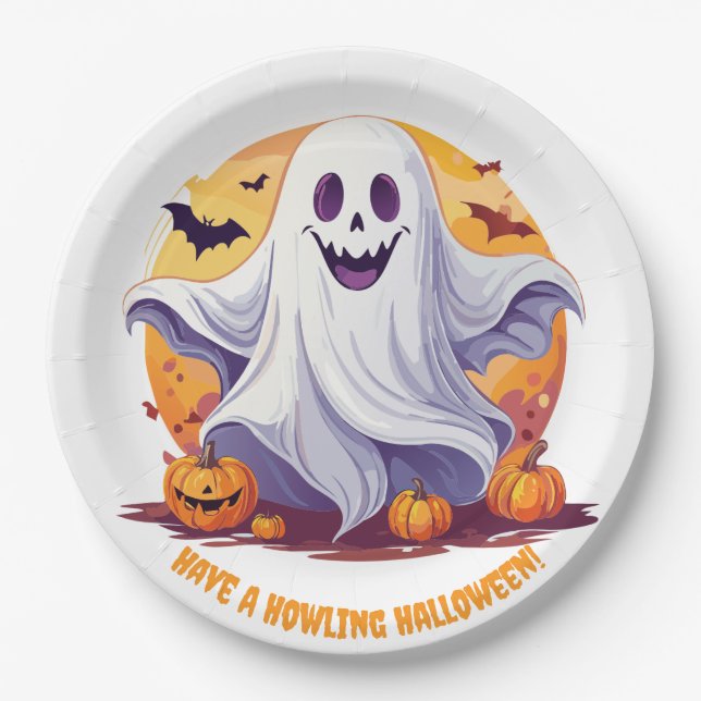 Frohes Halloween-Gespenst Pappteller (Vorderseite)