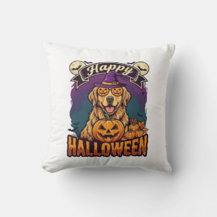 Frohes Halloween Golden Retriever Hexenhut Kürbis Kissen