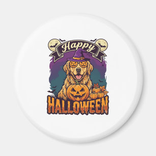 Frohes Halloween Golden Retriever Hexenhut Kürbis Magnet