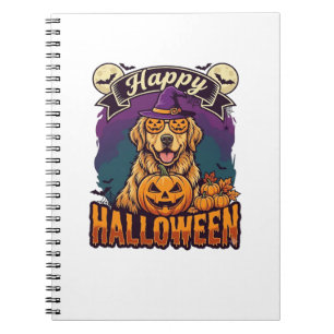 Frohes Halloween Golden Retriever Hexenhut Kürbis Notizblock
