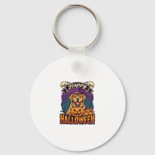 Frohes Halloween Golden Retriever Hexenhut Kürbis Schlüsselanhänger