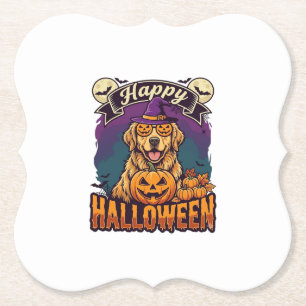 Frohes Halloween Golden Retriever Hexenhut Kürbis Untersetzer