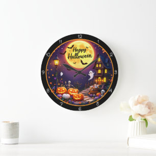 Frohes Halloween Grusel-Hexenhaus Große Wanduhr