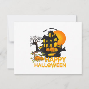 Frohes Halloween Gruseliger Kürbis Spukhaus Männer Feiertagskarte