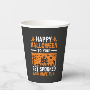 Frohes Halloween Gruseliger Spukhaus-Zitat Pappbecher