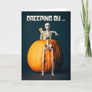 Frohes Halloween Hallo Gruseliger Skelett und Kürb Feiertagskarte