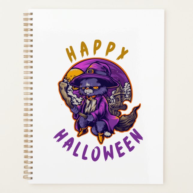 Frohes Halloween Halloween Hexe Katze Planer (Vorderseite)