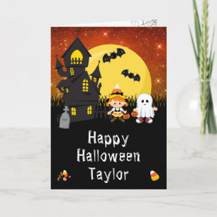 Frohes Halloween Hexe Geist Orange Karte