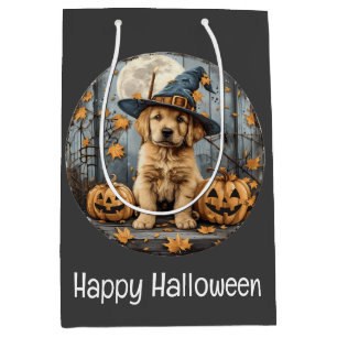 Frohes Halloween Hexe Golden Retriever Hund Kürbis Mittlere Geschenktüte