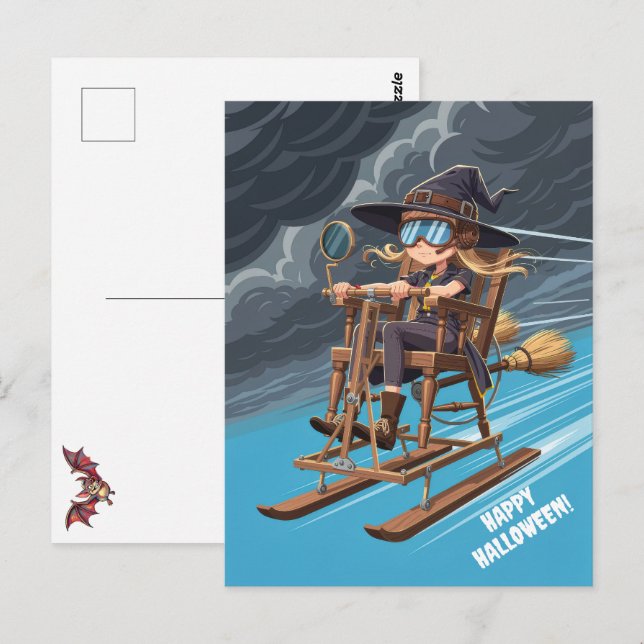 Frohes Halloween Hexe Postkarte (Vorne/Hinten)