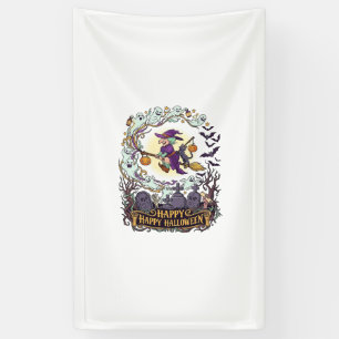 Frohes Halloween Hexenbesen Schwarze Katze Geister Banner