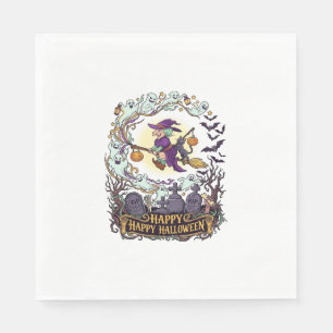 Frohes Halloween Hexenbesen Schwarze Katze Geister Serviette