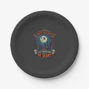 Frohes Halloween Hexenschloss Schädel Fett Trinke Pappteller