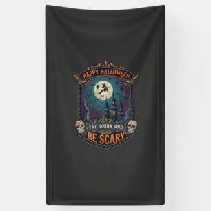 Frohes Halloween Hexenschloss Schädel Fett Trinken Banner