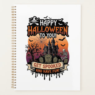 Frohes Halloween Ihr Skelett im Spukhaus Fledermäu Planer