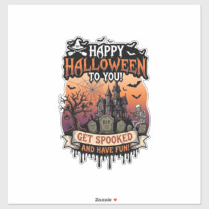 Frohes Halloween Ihr Spukhaus Skelett Fledermäuse_ Aufkleber
