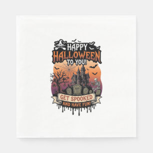 Frohes Halloween Ihr Spukhaus Skelett Fledermäuse_ Serviette