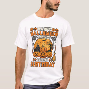 Frohes Halloween Ja Geburtstag Kürbisse Mond Burg T-Shirt