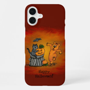 Frohes Halloween! Katze Fledermaus Hund und Spinne iPhone 16 Plus Hülle