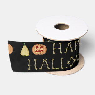 Frohes Halloween Knochen Buchstaben Schwarz Satinband
