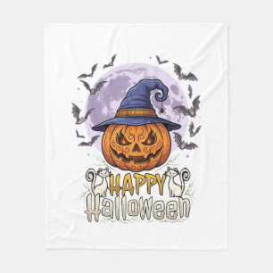 Frohes Halloween Kürbis Hexenhut Fledermäuse Vollm Fleecedecke