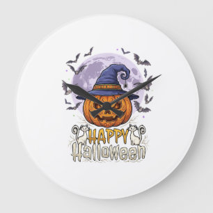 Frohes Halloween Kürbis Hexenhut Fledermäuse Vollm Große Wanduhr