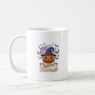 Frohes Halloween Kürbis Hexenhut Fledermäuse Vollm Kaffeetasse