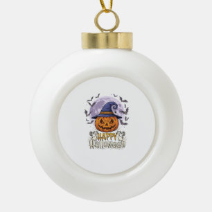 Frohes Halloween Kürbis Hexenhut Fledermäuse Vollm Keramik Kugel-Ornament