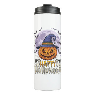 Frohes Halloween Kürbis Hexenhut Fledermäuse Vollm Thermosbecher