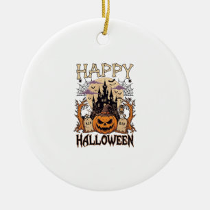 Frohes Halloween Kürbis Hexenhut Verlassenes Schlo Keramik Ornament