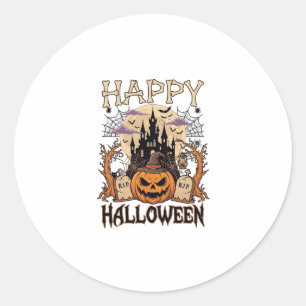 Frohes Halloween Kürbis Hexenhut Verlassenes Schlo Runder Aufkleber