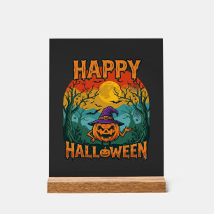 Frohes Halloween Kürbis Hexenhut Vollmond Fledermä Acrylschild