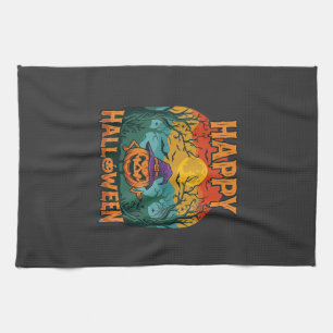 Frohes Halloween Kürbis Hexenhut Vollmond Fledermä Geschirrtuch