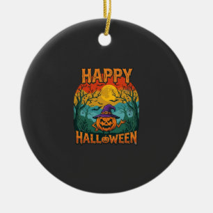 Frohes Halloween Kürbis Hexenhut Vollmond Fledermä Keramik Ornament