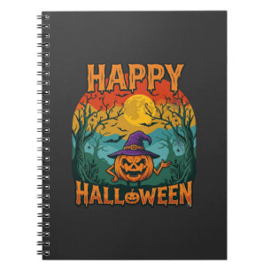 Frohes Halloween Kürbis Hexenhut Vollmond Fledermä Notizblock