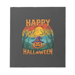 Frohes Halloween Kürbis Hexenhut Vollmond Fledermä Notizblock