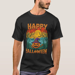Frohes Halloween Kürbis Hexenhut Vollmond Fledermä T-Shirt