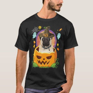 Frohes Halloween Kürbis Mops Hund Hexe Süße Mütze T-Shirt